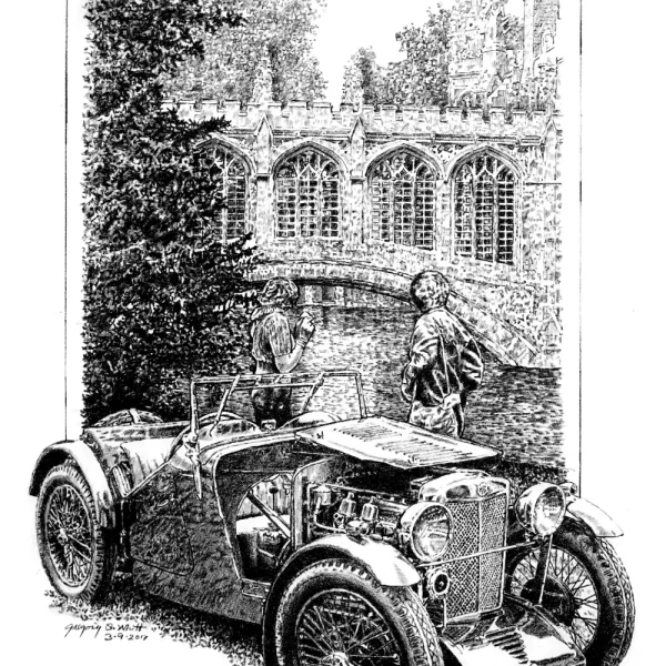 1933 MG Midget J2 at the Bridge of Sighs, Cambridge, England.