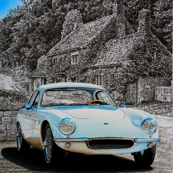 A 1960 Lotus Elite Artwork Created in an Original Pencil & Color Pencil Illustration