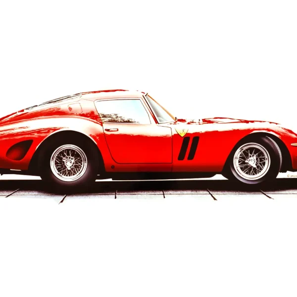 A Race Car Holy Grail is a1963 Ferrari 250 GTO Fine Art Presented in an Original Gouache Art Illustration