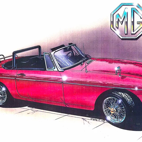 1968 MGC in Pen and Ink Gouache Style Fine Art Illustration
