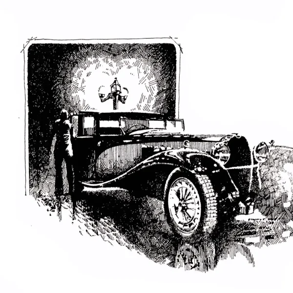 A Bugatti Royale Type 41 Classic Collector Car Drawing Original Fine Art in Original Pen & Ink Illustration