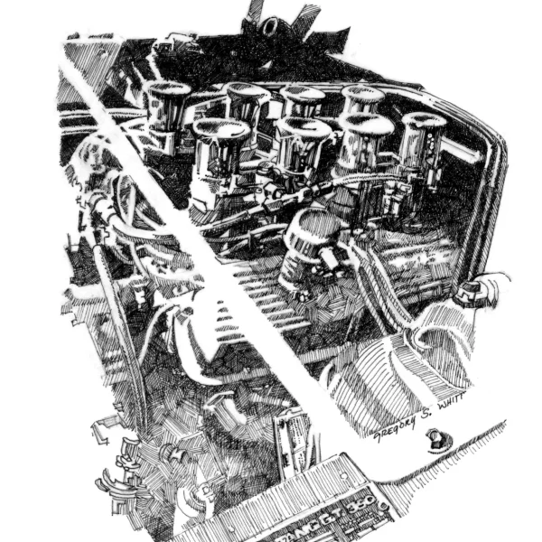 "This is Called The Shelby's Heart displaying a Ford 289 V8 Racing Engine drawing fine art in Original Pen & Ink Illustration