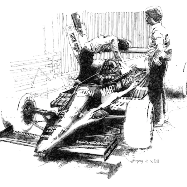 Mario Andretti's Lotus Martini-Rossi 79 Formula 1 created in Pen & Ink Illustration