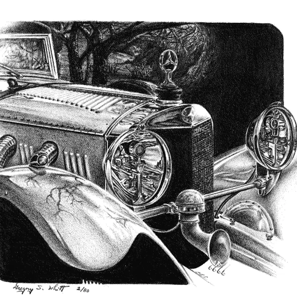 This Mercedes-Benz SSK Vintage Car Original was created in Pencil Illustration