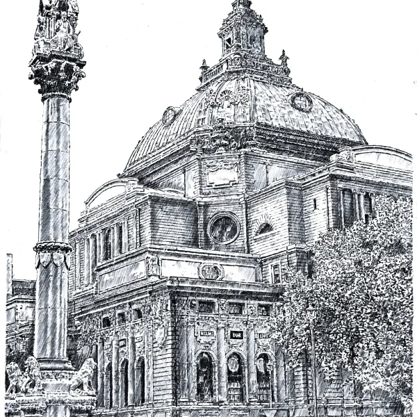 Methodist Central Hall Westminster, London, England in Tonal Pencil Art