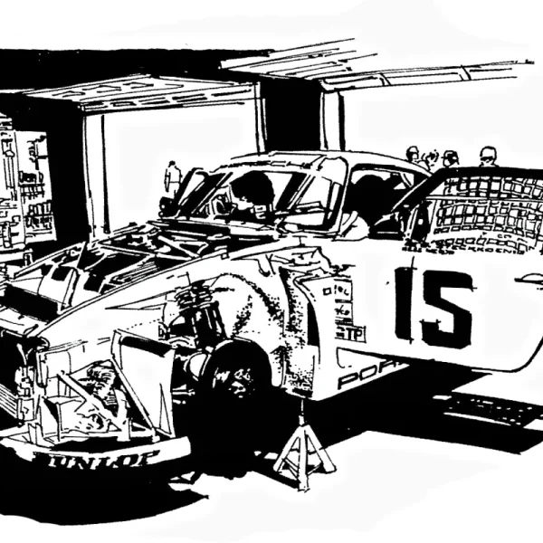 Endurance Prep is this Porsche 961 at Daytona 24 hour race – Medium: Original Pen & Ink Illustration