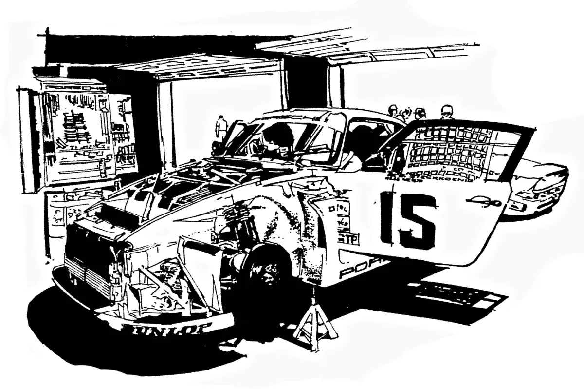 Endurance Prep is this Porsche 961 at Daytona 24 hour race – Medium: Original Pen & Ink Illustration