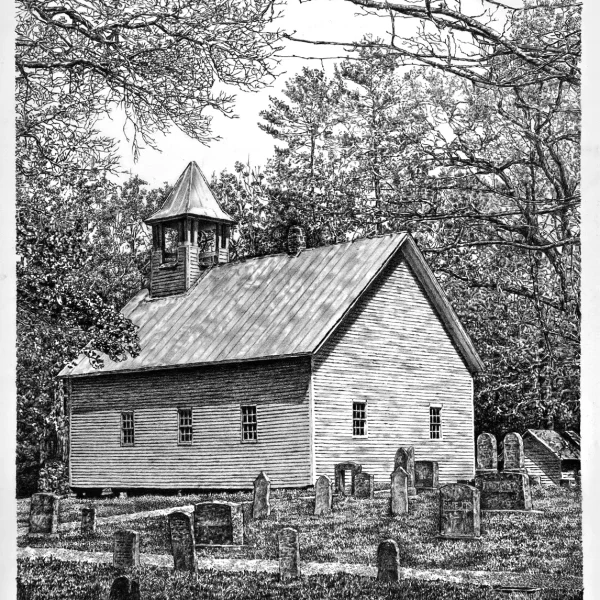 Primitive Methodist Church in Cades Cove, Great Smoky Mountains in graphite tonal pencel